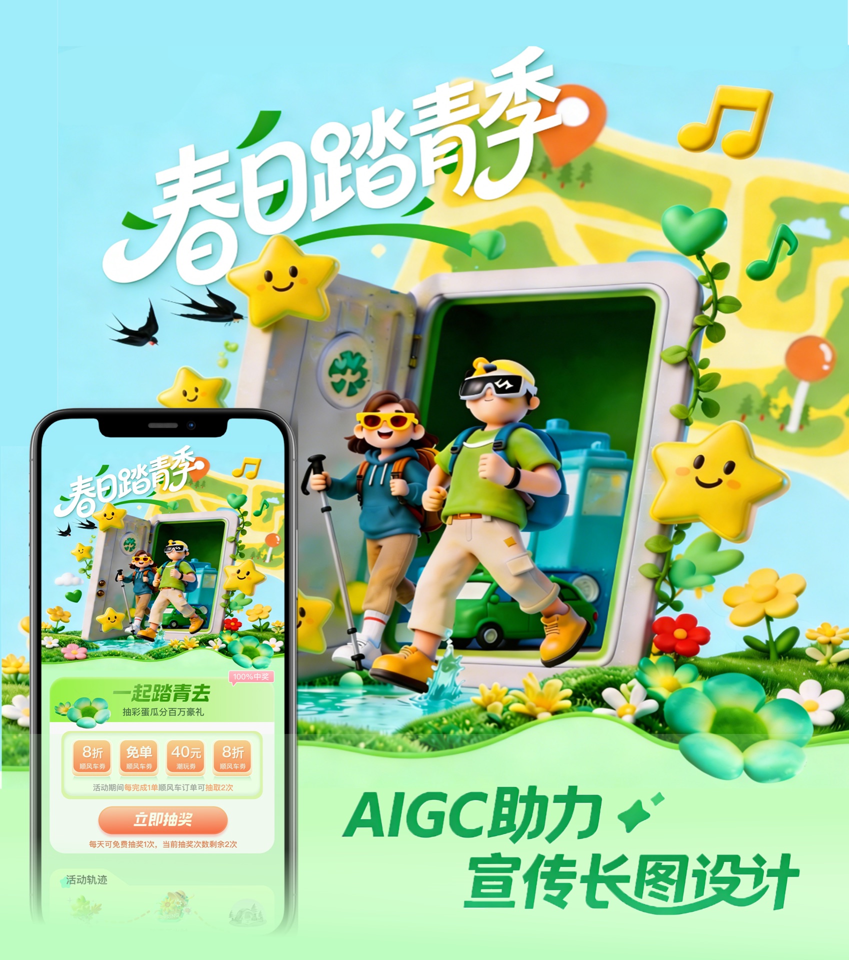 春日踏青季·AIGC 助力宣传长图设计